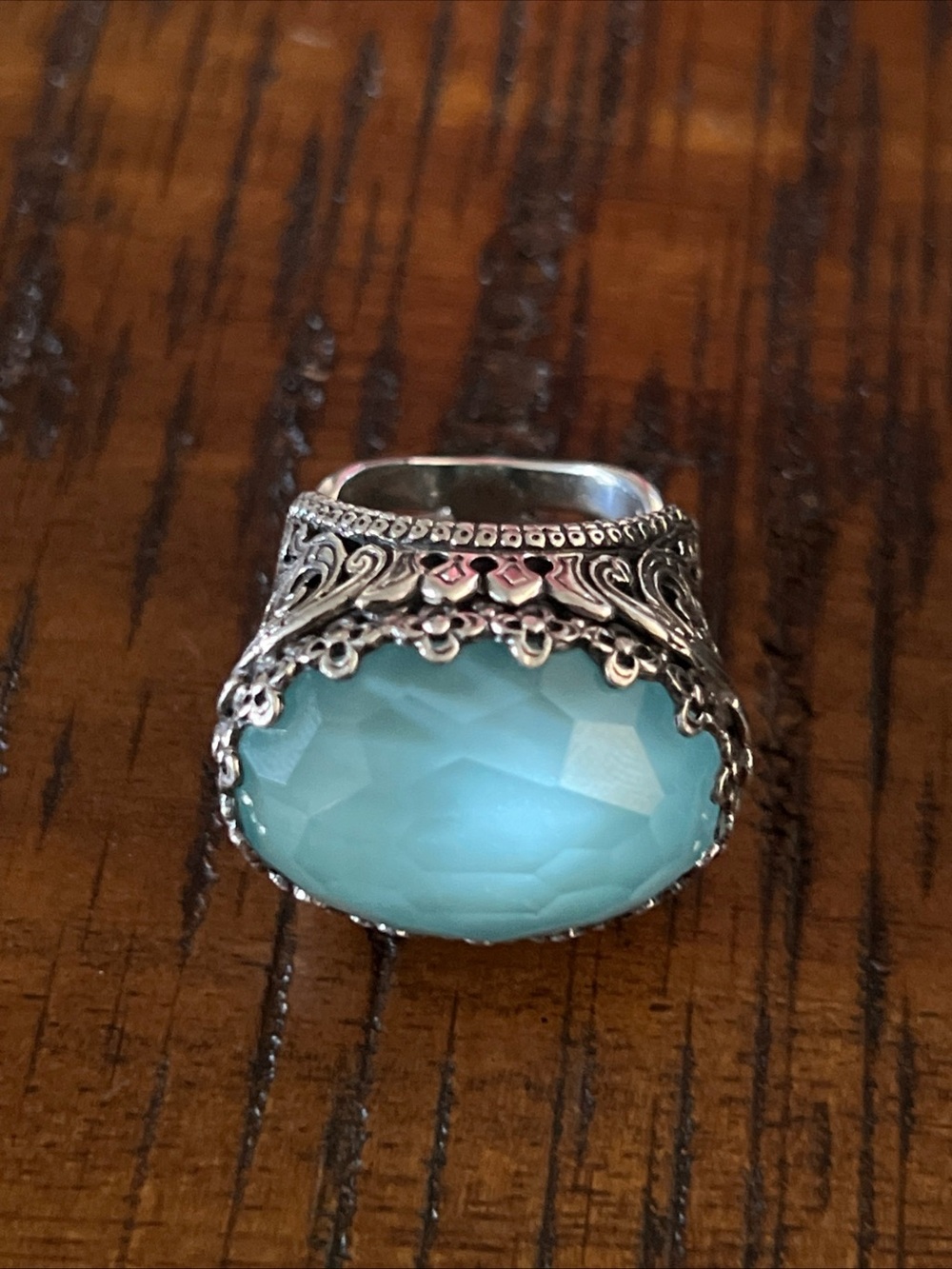 Retired Konstantino turquoise rock crystal doublet ring. Size 7.5
